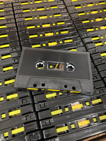 (Sale Item) 72 New Blank Black Solid C14 Cassettes w/ Yellow Leaders